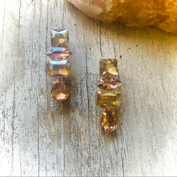 Geometric Champagne Rhinestone Drop Earrings - Picture 3 of 3
